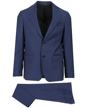 Al Duca d'Aosta Costume En Laine À Revers Crantés - Bleu