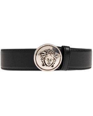 Versace Logo-Buckle Leather Belt - White