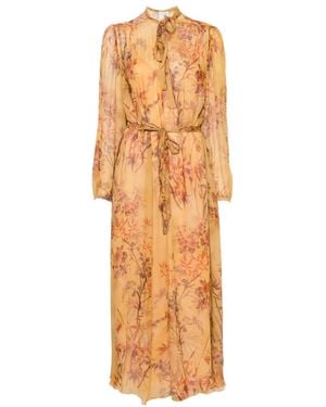 forte_forte Floral-Print Tie-Neck Maxi Dress - Metallic