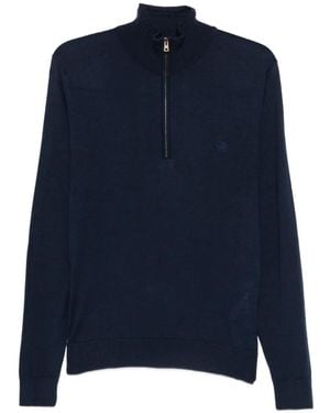 Etro Quarter-Zip Embroidered-Logo Jumper - Blue