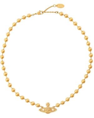 Vivienne Westwood Collana Thames Mini Con Ciondolo Inciso E Catena A Sfera - Metallizzato