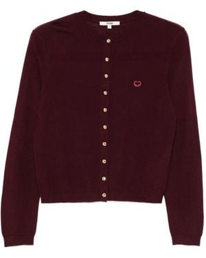 Maje Button-Fatening Embroidered Cardigan - Purple