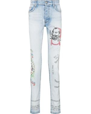 Amiri X Zig Zag Motif-Print Skinny Jeans - Blue