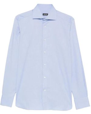 ZEGNA Spread-Collar Long-Sleeve Shirt - Blue
