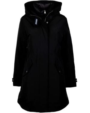 Woolrich Hooded Drawstring-Waist Coat - Black