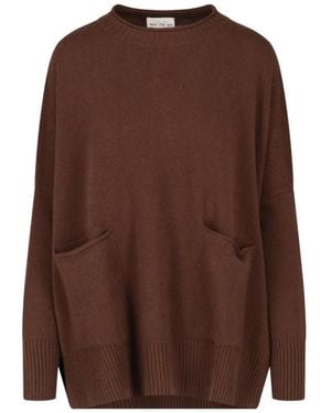 Ma'ry'ya Patch-Pocket Side-Slit Sweater - Brown