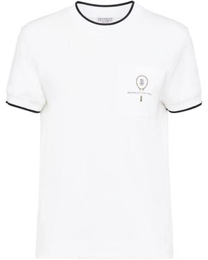 Brunello Cucinelli Embroidered Cotton T-Shirt - White