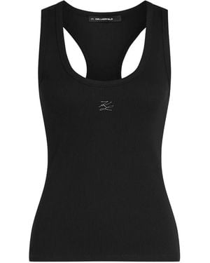 KARL LAGERFELD Autograph Ribbed Tank Top - Black