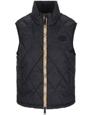 Burberry Diamond-Quilted Check-Trim Gilet - Black
