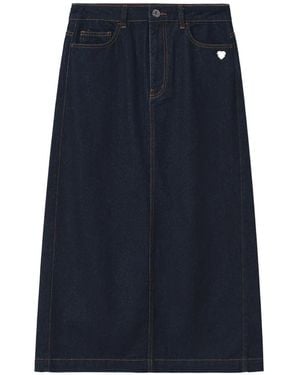 Chocoolate Contrast-Stitch Denim Midi Skirt - Blue