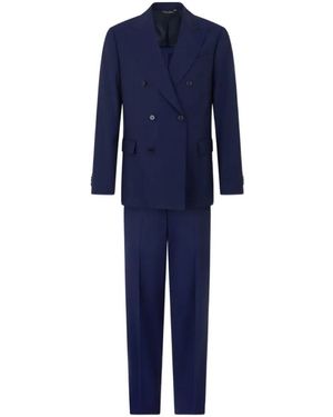 Brooks Brothers Double-Breasted Weave Virgin Wool Suit - Blue