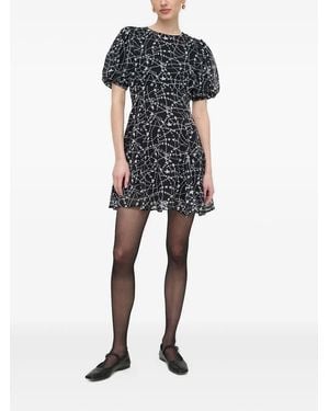 Silvian Heach Puff-Sleeve Star-Print Dress - Black