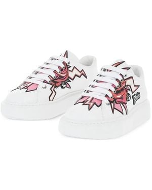 Prada Baskets En Cuir À Imprimé Tatouage - Blanc