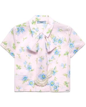 Prada Camisa Con Estampado Floral - Blanco
