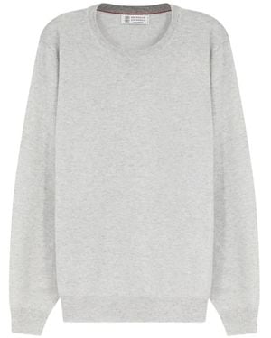 Brunello Cucinelli Crew-Neck Ribbed-Trim Jumper - White