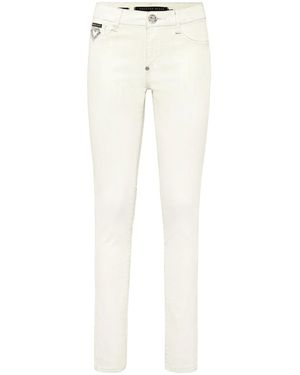 Philipp Plein Vaqueros Con Corazón De Cristal - Blanco