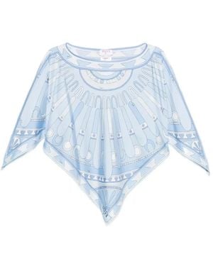 PUCCI Graphic-Print Asymmetric-Hem Top - Blue