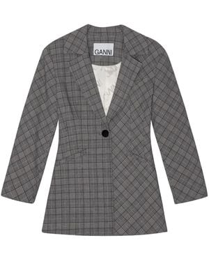 Ganni Check Mix Single-Breasted Blazer - Grey