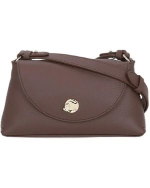 Coccinelle Grained Leather Logo-Plaque Shoulder Bag - Brown