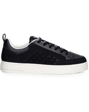 ARMANI EXCHANGE Logo-Pattern Suede Trainers - Black