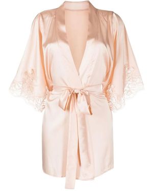 Fleur Of England Lace-Trim Silk Robe - Pink