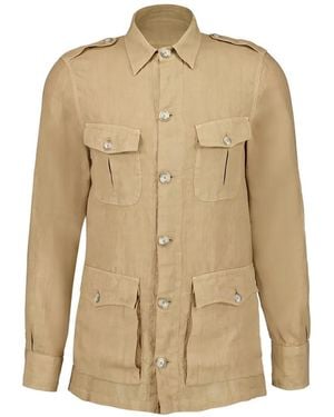 120% Lino Button Multiple Pocket Jacket - Natural