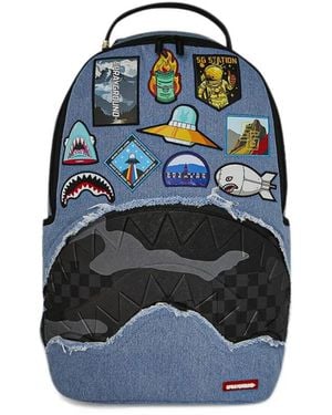Sprayground Tear 3Am Global Stopover Patch-Detail Backpack - Blue