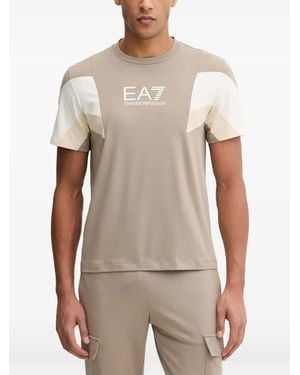 EA7 Logo-Print Colour-Block T-Shirt - Natural