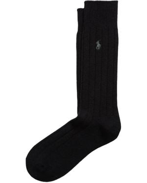 Polo Ralph Lauren Rib-Knit Wool-Blend Boot Socks - Black