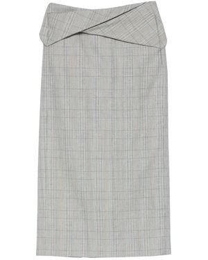 Victoria Beckham Wrap-Effect Checked Skirt - Grey