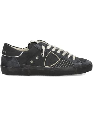 Philippe Model Prsx Suede-Panelled Low-Top Trainers - Black