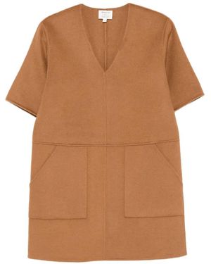 MAISON 123 V-Neck Patch-Pocket Mini Dress - Brown