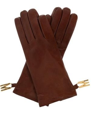Moschino Logo-Detail Leather Gloves - Brown