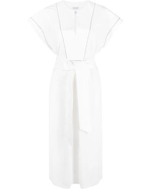 Brunello Cucinelli Cap-Sleeve Belted Cotton Dress - White