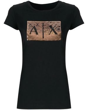 ARMANI EXCHANGE Sequin-Embellished Crew-Neck T-Shirt - Black