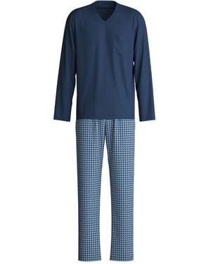 CALIDA Pyjama Met V-Hals En Patroon - Blauw