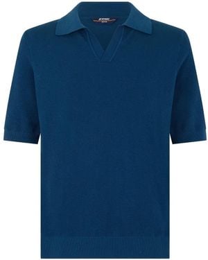K-Way Pleyr Fine-Knit Open-Collar T-Shirt - Blue
