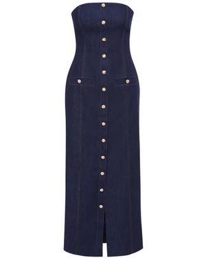 Florence & Fortitude Buttoned Strapless Dress - Blue