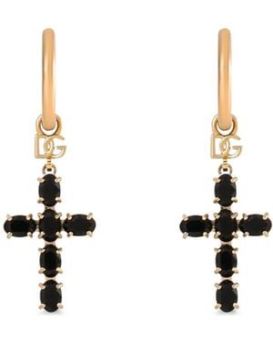 Dolce & Gabbana Creole Earrings With Crystal Cross - White