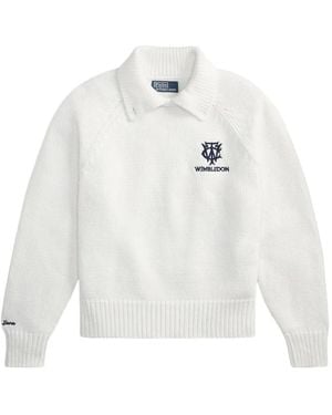 Polo Ralph Lauren Wimbledon Embroidered Polo-Collar Jumper - White