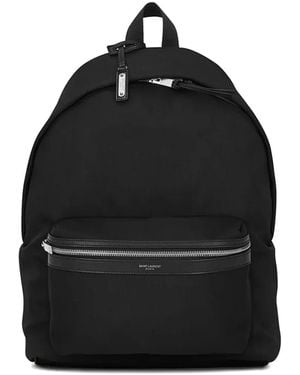 Saint Laurent City Leather-Trim Backpack - Black