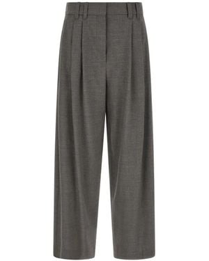 Brunello Cucinelli Tropical Luxury Wool Tailored Pants With Monili - Gray