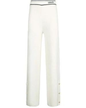 Liu Jo Logo-jacquard side-button trousers - Blanco