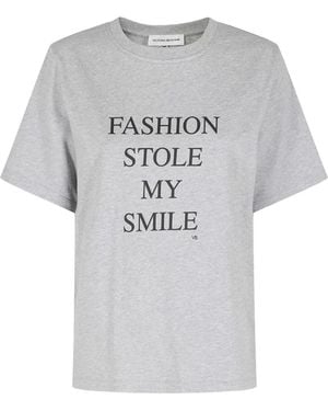 Victoria Beckham Slogan Tee Fashion Stole My Smile Organic Cotton T-Shirt - Grey
