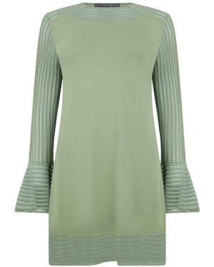 Alberta Ferretti Bell-Sleeve Knitted Mini Dress - Green