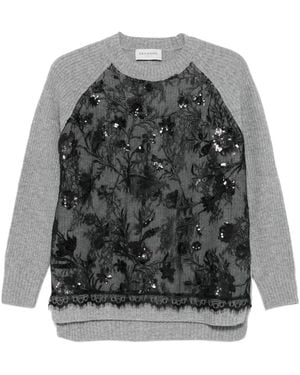 ERMANNO FIRENZE Sequin-Embellished Lace-Panel Sweater - Grey