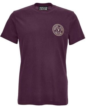 Versace Jeans Couture T-Shirt V-Emblem Con Stampa - Viola