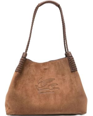 Etro Libra Braided-Handle Suede Tote Bag - Brown
