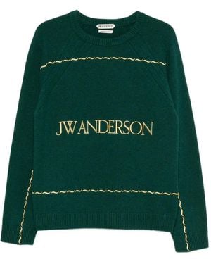JW Anderson Logo-Embroidered Wavy-Stitch Sweater - Green