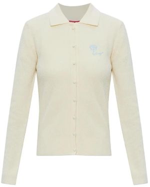 KENZO Cardigan En Coton Tulip À Logo Brodé - Blanc